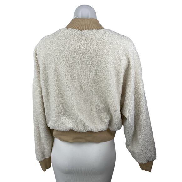 Fabletics Malia Polar Fleece White Brown Mock Neck Long Sleeve Sweater Top Sz M - Picture 2 of 3